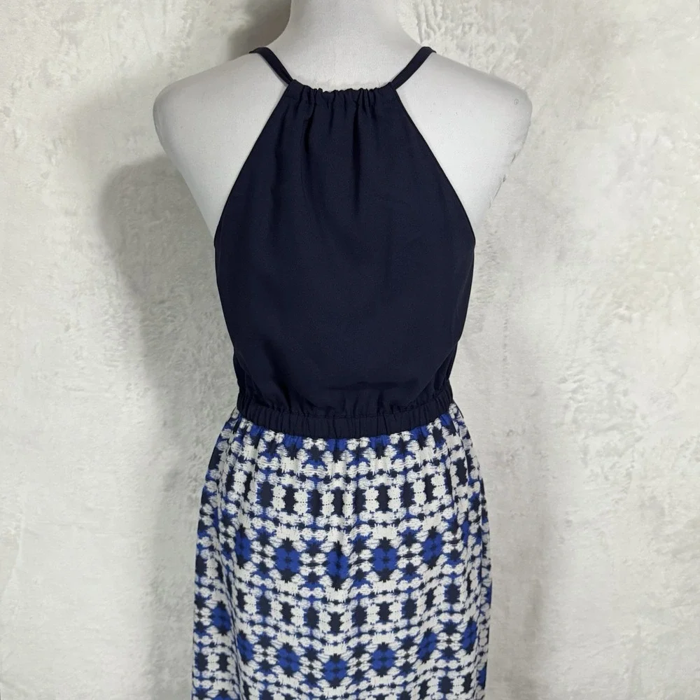 J.CREW Racerback Maxi Dress‎ Size 2 Blue Tie Dye Casual Boho Retro Coastal Slit